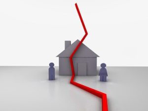 A graphic of a home and two people with a split down the middle